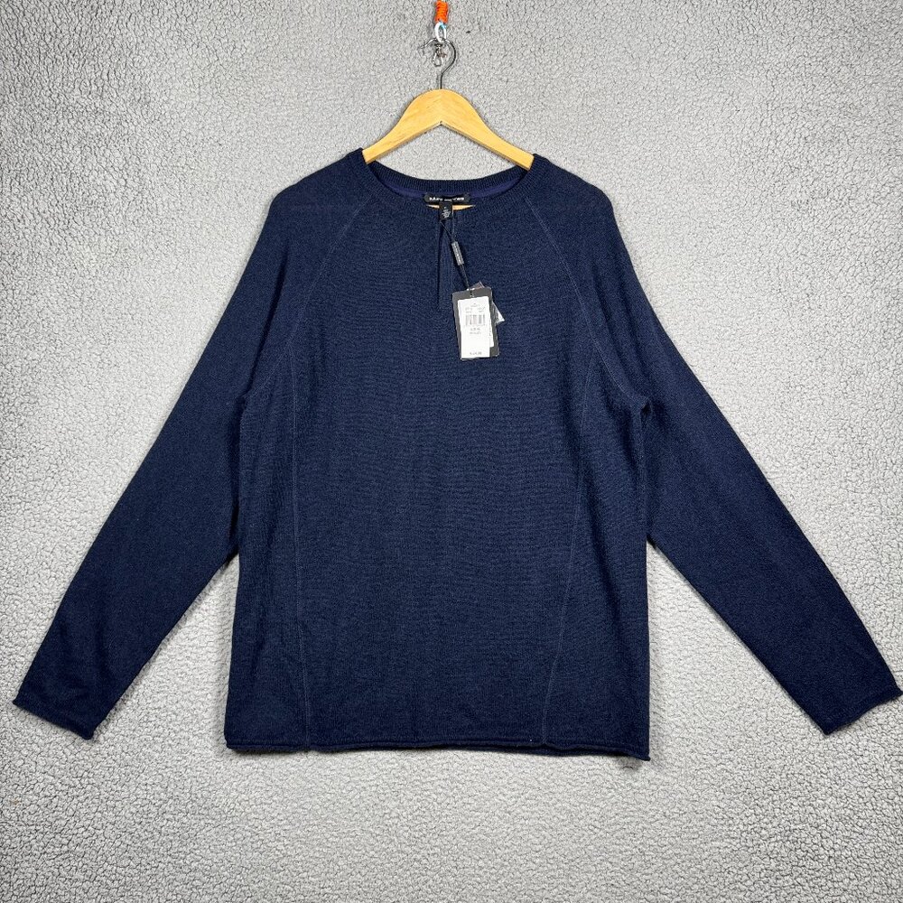 Autumn Cashmere Sweater Mens Size XL Navy Henley With Seam Raglan Sleeve NWT